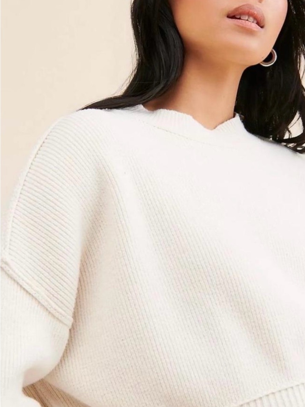 Free People Easy Street Cream Ribbed Crew Neck Sweater